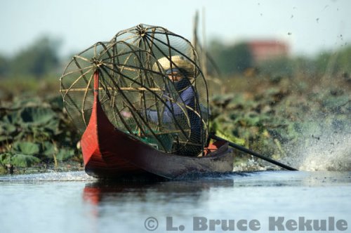 Boat with fish traps in Beung Boraphet